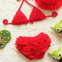 3 Pcs Gils Kids Halter Lovely Bikini Lace Cute Bowknot Swimsuit