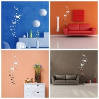 30Pcs Butterfly Silver Acrylic Mirror Wall Sticker 3D DIY Art Home Decoration