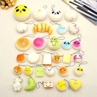 30Pcs Jumbo Kawaii Soft Squishy Lot Toast Bread Cell Phone Strap Panda Bun Cake