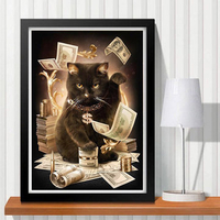 30x40cm 5D DIY Plutus Cat Diamond Painting Resin Full Rhinestone Animal Cross-stitch Kit