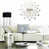 33CM Novelty Diamond Crystal Jeweled Sunburst Wall Clock Silver Metal Wire