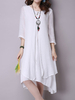 3/4 Sleeve Pure Color Vintage Irregular Hem Dresses