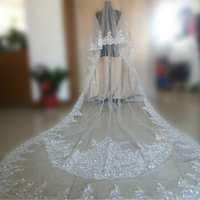 3.5M Bride White Ivory Elegant Cathedral Length Wedding Bridal Veil Comb Embroidered Edge