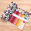 36 Holes Canvas Print Casual Pencil Case Roll Up Pen Bursh Storage Bag