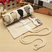36/48/72 Holes Canvas Cats Wrap Roll up Pencil Case Pen Bag Holder Storage Pouch