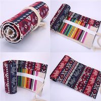 36/48/72 Holes Canvas Elephant Wrap Roll Up Pencil Case Pen Storage Bag