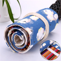 36/48/72 Holes Canvas Lovely Wrap Roll Up Pencil Case Holder Storage Pen Bag