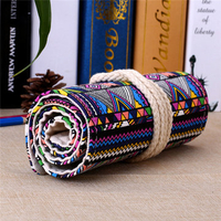 36/48/72 Holes Canvas Pencil Case Roll Up Drawing Pen Brushes Storage Bag