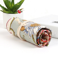 36/48/72 Holes Lovely Print Canvas Pencil Case Wrap Pen Brushes Storage Bag