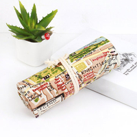 36/48/72 Holes Print Map Canvas Pencil Case Roll Up Drawing Pen Brush Storage Bag