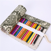 36/48/72 Inserting Canvas Wrap Roll Up Pencil Case Casual Floral Pen Bag