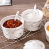 3cs Kitchen Ceramic Condiment Jars Set Seasoning Box Holder Rack Spoon Seasoning Storage Containers
