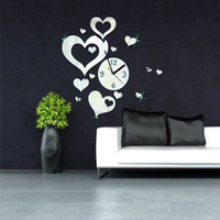 3D DIY Acrylic Love Heart Clock Mirror Wall Sticker Modern Living Room Home Decor