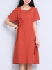 3D Flower Patchwork Pockets Vintage Women Loose Dress