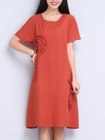 3D Flower Patchwork Pockets Vintage Women Loose Dress
