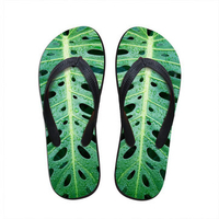 3D Green Plant Clip Toe Slip On Beach Outdoor Flip Flops Slippers