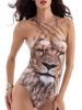 3D Lion Printed Multi-Sling Crossback Backless Halter Bandage Swimwear
