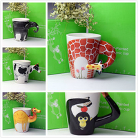 3D Stereo Animals Mugs Pure Hand Painted Ceramic Cups Creative Couples Coffee Cups