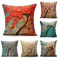 3D Tree Flower Cushion Cover Cotton Linen Pillow Case