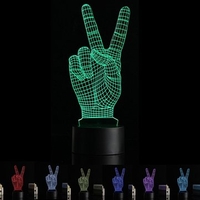 3D V-sign Illusion LED Table Desk Light USB 7 Color Changing Night Lamp Home Decor