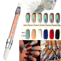 3g Rainbow Holographic Laser Chrome Powder Pigments + Silicone Sculpture Carved Pen Nail Brush