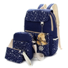 3Pcs Casual Women Canvas Backpack School Bags Star Print Crossbody Bags Clutch Bags