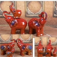3Pcs Creative Ceramic Auspicious Elephant Ornament Living Room Handicrafts Home Office Decor