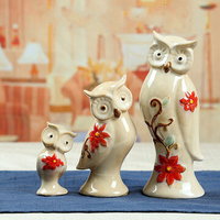 3Pcs Creative Ceramic Owl Ornament Hand-painted Relief Living Room Home Office Decor Handicrafts