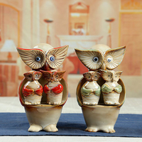3Pcs Creative Ceramic Owl Ornament Living Room Home Office Decor Handicrafts