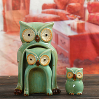 3Pcs Creative Ceramic Owl Ornament Living Room Home Office Decor Handicrafts