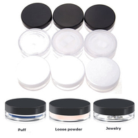 3Pcs Empty Cosmetic Jars Pots Powder Sifter Loose Powder Container Set Clear Black White