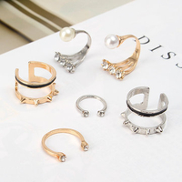 3Pcs Fashion Ring Set Rivet Pearl Rhinestone Knuckle Rings