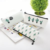 3PCS Green Cactus Canvas Zipper Pencil Case Bag Coin Pouch Purse Makeup Bag