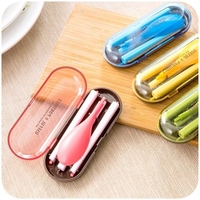 3pcs Portable Travel Outdoors Tableware Foldable Chopsticks Fork Spoon Dinnerware Storage Box