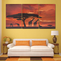 3PCS Sunset Giraffe Canvas Painting Unframed Landscape Huge Modern Wall Art Home Decor