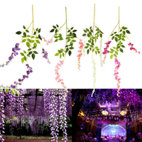 4 Colors Hanging Flower Artificial Silk Wisteria Garden Vine Wedding Decor
