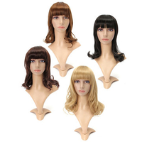 4 Colors Medium Long Curly Wavy Full Wig Bobo Hair Women Party Cosplay 40cm