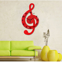 4 Colors Wall Clocks Music Note Shape Wooden Mute Clock Home Time Wall Art Bedroom Decor