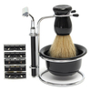 4 In 1 Safety Two-sided Razor Bristle Brush Black Bowl Stainless Steel Shave Stand Travel Set