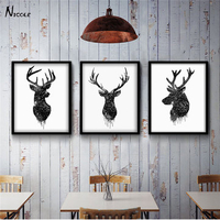 40*50cm Deer Head Animal Canvas Painting Poster Watercolor Modern Living Room Home Decor