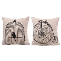 43x43cm Birdcage Bicycle Cotton Linen Pillow Case Throw Cushion Cover Home Decor
