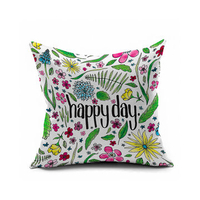 45x45cm Bohemian Floral Pillow Case Happy Day Cotton Linen Velvet Cushion Cover Sofa Decor