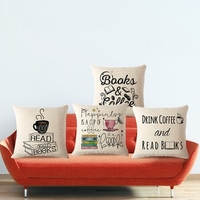 45x45cm Pillow Cover Coffee Books Theme Chair Sofa Seat Back Cushion Case Home Decor