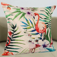 45x45cm Pink Flamingo Bird Cushion Cover Tropical Green Palm Leaves Pillow Case