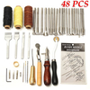 48 Pcs Leather Craft Tools Kit Hand Sewing Stitching Punch Carving Work Saddle