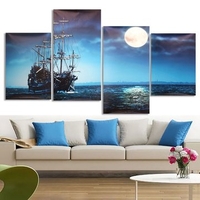 4Pcs Blue Sea Boat Canvas Painting Unframed Wall Art Bedroom Living Room Home Decor