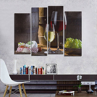 4PCS Red Wine Unframed Modern Abstract Canvas Wall Art Oil Print Painting