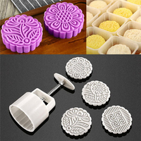 4pcs Stamps Flower Moon Cake Round Mold Baking Craft Tool Set