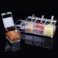 4Pcs Transparent Salt Pepper Seasoning Boxes Removable Kitchen Condiment Container With Rack Spoons