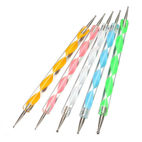 5 Pcs 2 Ways Marbleizing Nail Art Dotting Paint Pen Manicure Tool